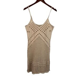 Aerie | Beige Open Crochet Tank Swim Cover Dress